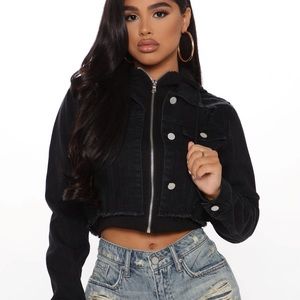 Black Denim Layered Jacket (Cropped)